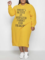 Gorgeousladie Plus Size Slogan Side-Slit Hoodie Dress