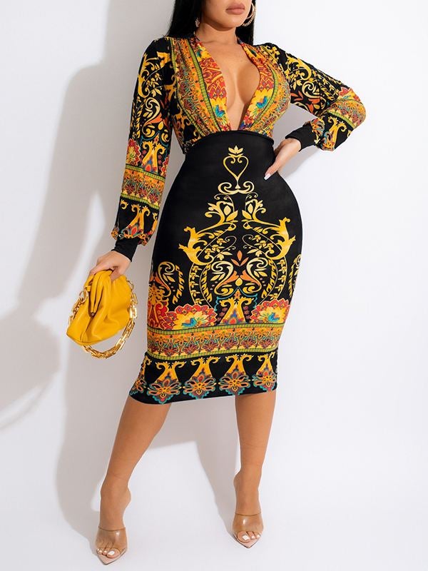 Gorgeousladie Printed Plunge Dress