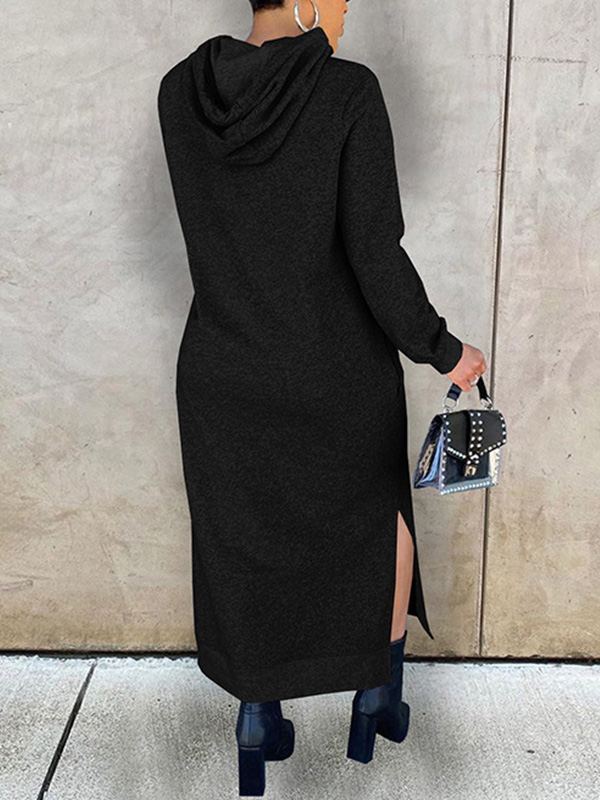 Gorgeousladie Solid Slit Hoodie Dress