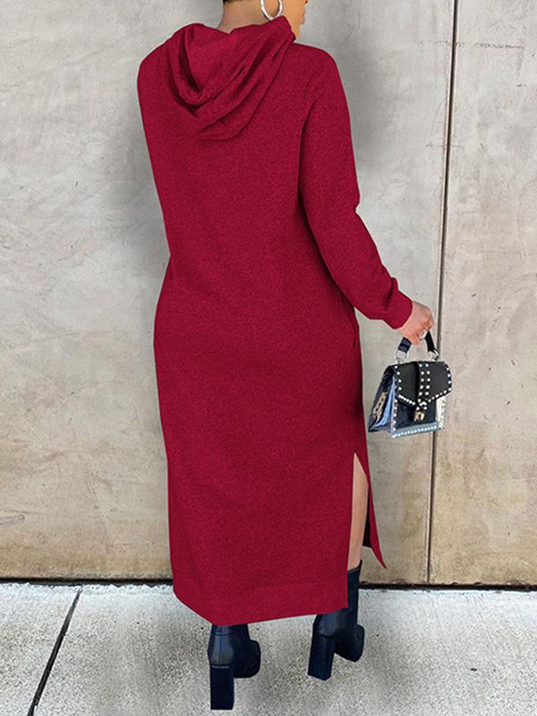 Gorgeousladie Solid Slit Hoodie Dress