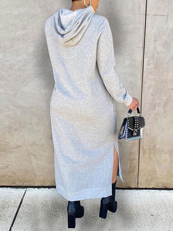 Gorgeousladie Solid Slit Hoodie Dress
