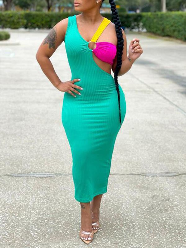 Gorgeousladie Three-Tone Ribbed Dress