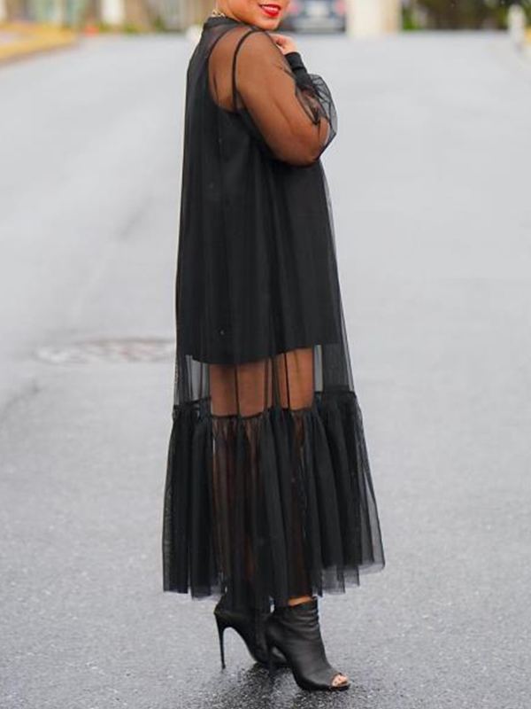 Gorgeousladie Ruffle Sheer Dress with Cami Dress