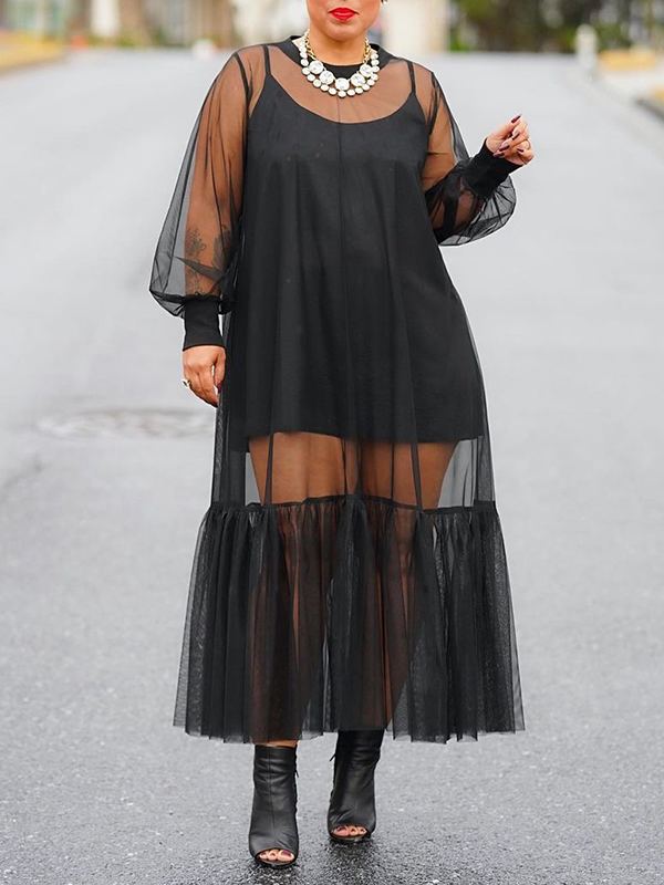 Gorgeousladie Ruffle Sheer Dress with Cami Dress