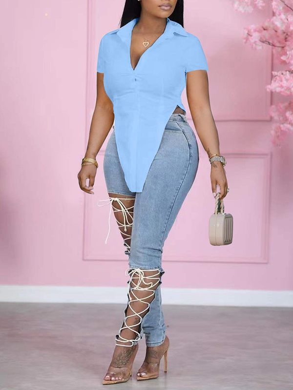 Gorgeousladie Solid Slit Shirt