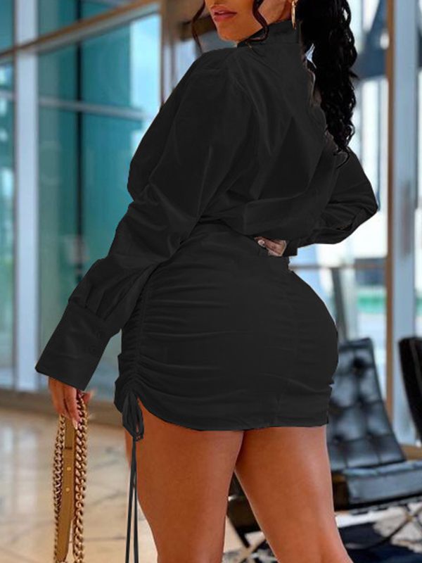 Gorgeousladie Drawstring Ruched Shirt Dress