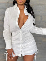 Gorgeousladie Drawstring Ruched Shirt Dress