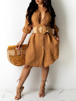 Gorgeousladie Solid Button-Front Shirt Dress