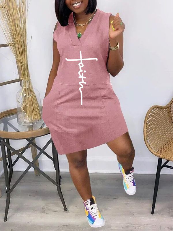 Logo V-Neck Sleeveless Dress