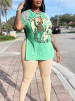 Gorgeousladie Fringe Combo Printed Slit Tee