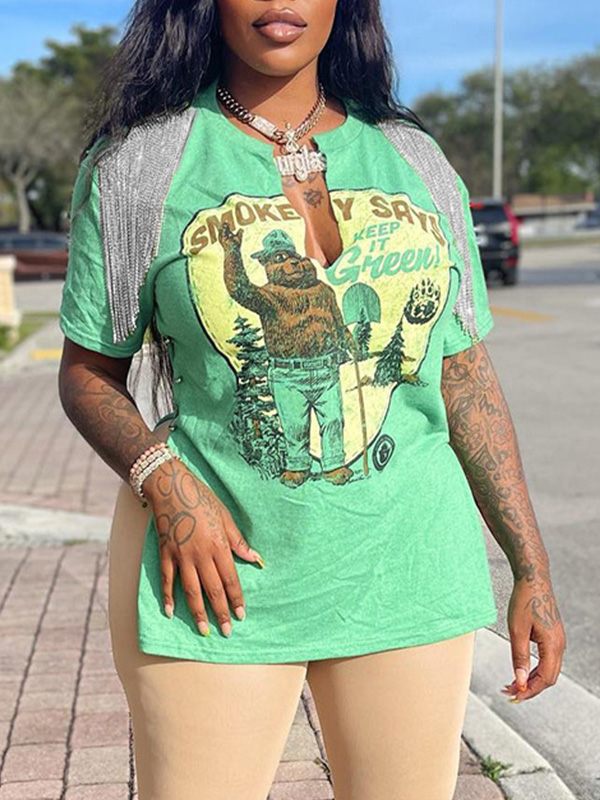 Gorgeousladie Fringe Combo Printed Slit Tee
