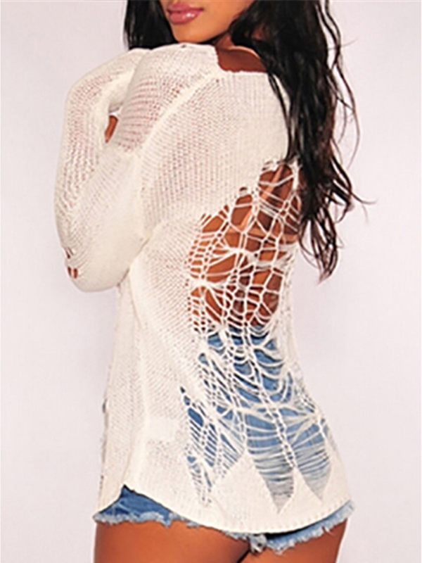 Gorgeousladie Boat-Neck Ripped Knit Top