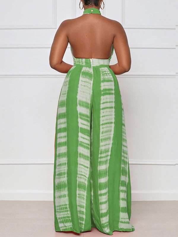 Gorgeousladie Printed Halter Wide-Leg Jumpsuit