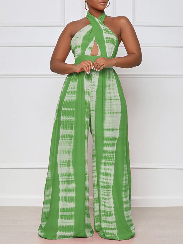 Gorgeousladie Printed Halter Wide-Leg Jumpsuit