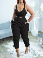 Gorgeousladie Solid Tank Top & Lace-Up Pants Set