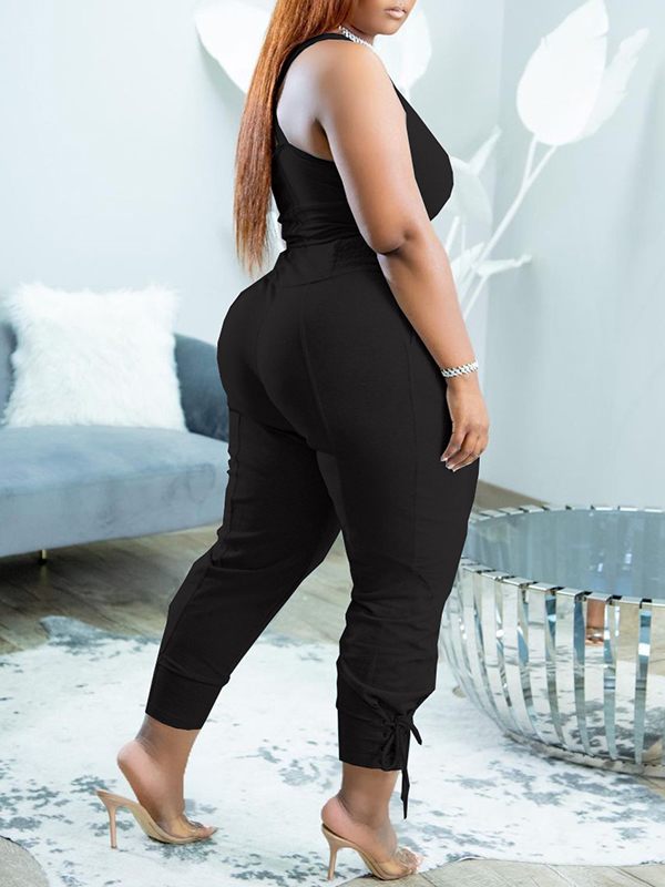 Gorgeousladie Solid Tank Top & Lace-Up Pants Set
