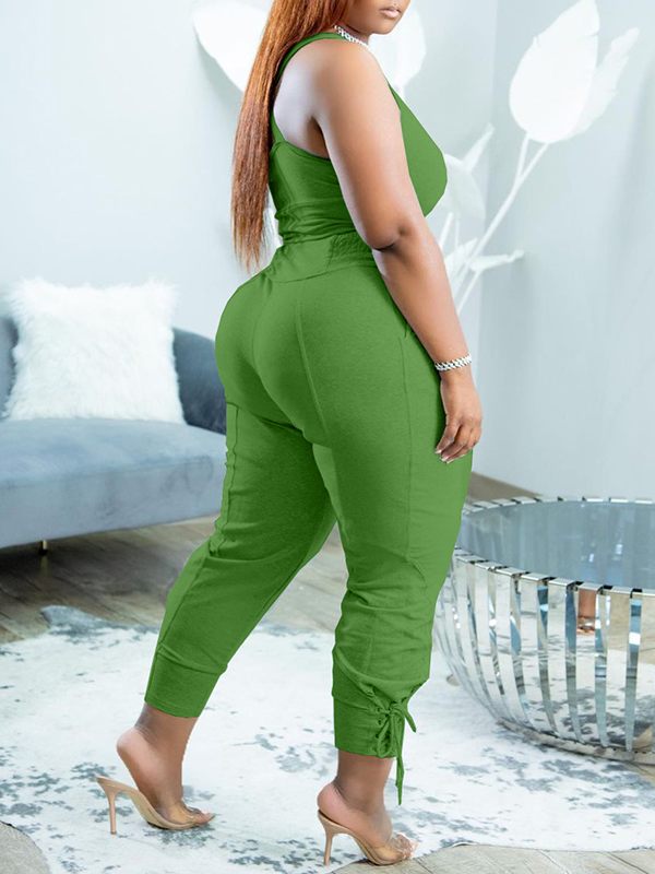 Gorgeousladie Solid Tank Top & Lace-Up Pants Set