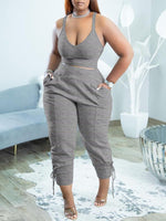 Gorgeousladie Solid Tank Top & Lace-Up Pants Set