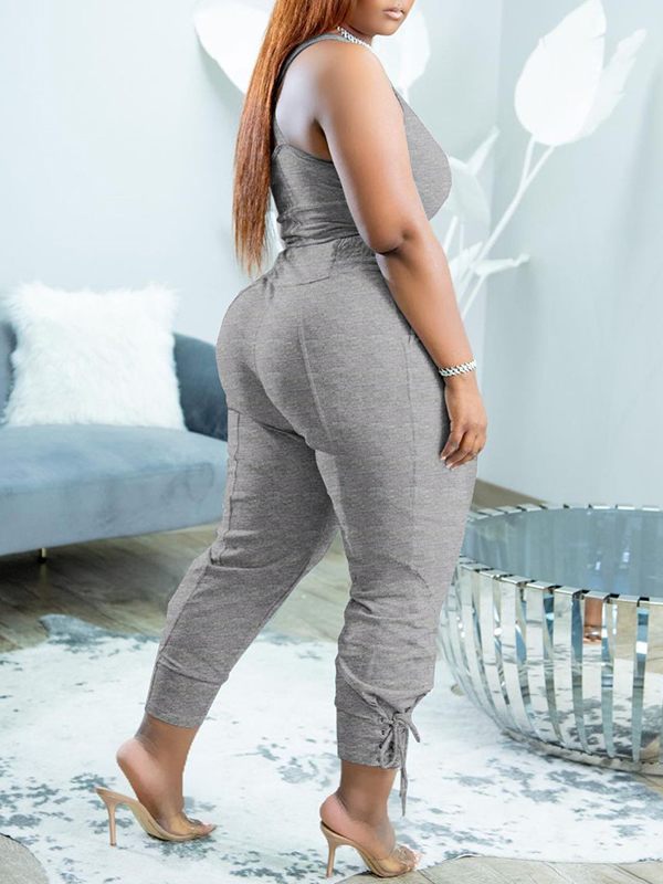 Gorgeousladie Solid Tank Top & Lace-Up Pants Set