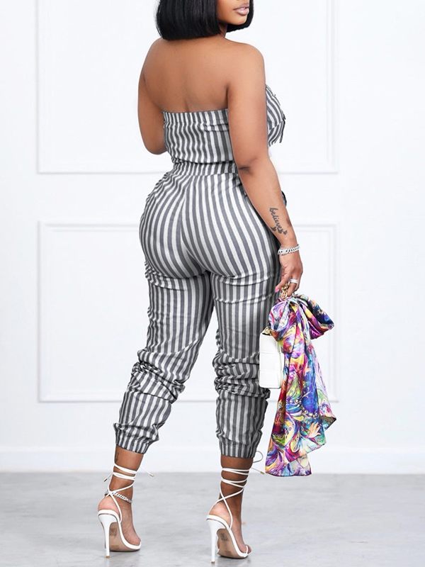 Gorgeousladie Stripe Strapless Jumpsuit