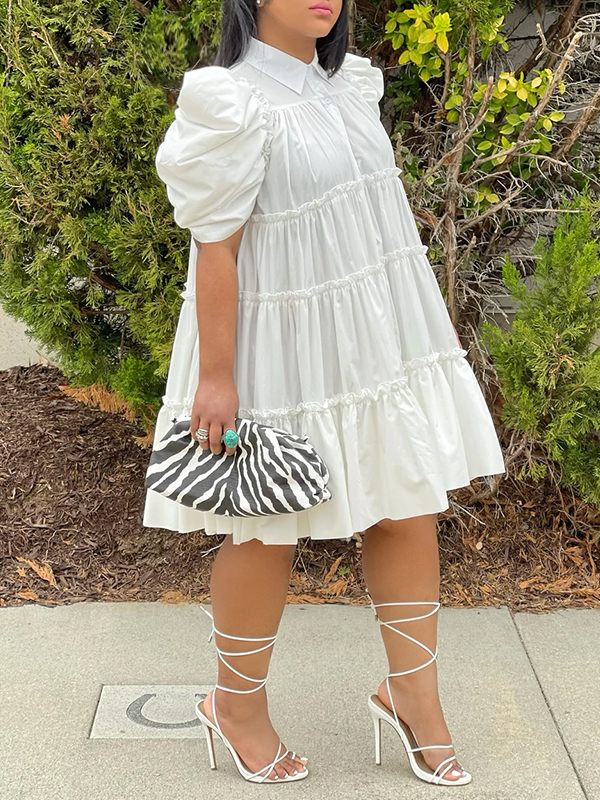 Gorgeousladie Puff-Sleeve Ruffle Dress