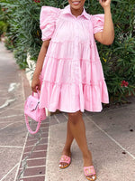 Gorgeousladie Puff-Sleeve Ruffle Dress