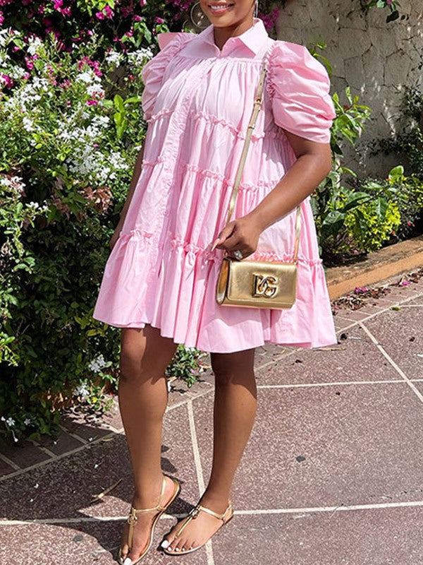 Gorgeousladie Puff-Sleeve Ruffle Dress
