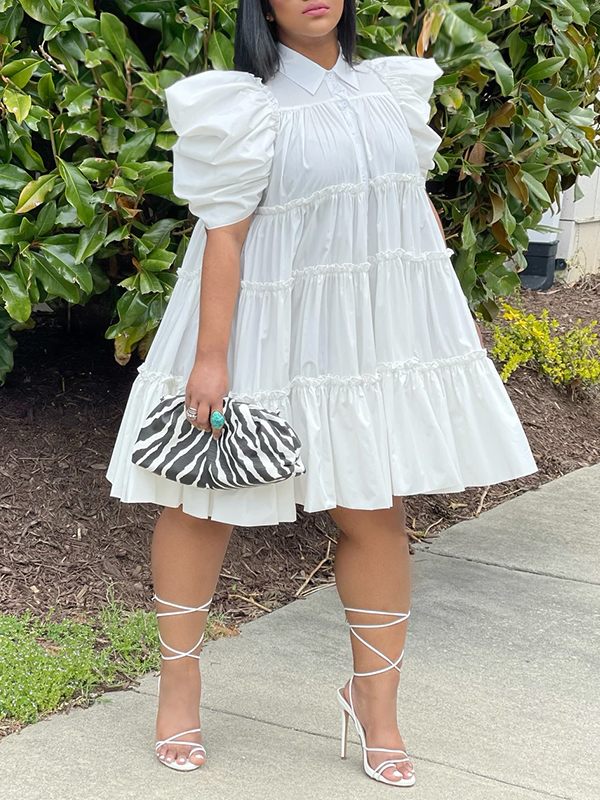 Gorgeousladie Puff-Sleeve Ruffle Dress