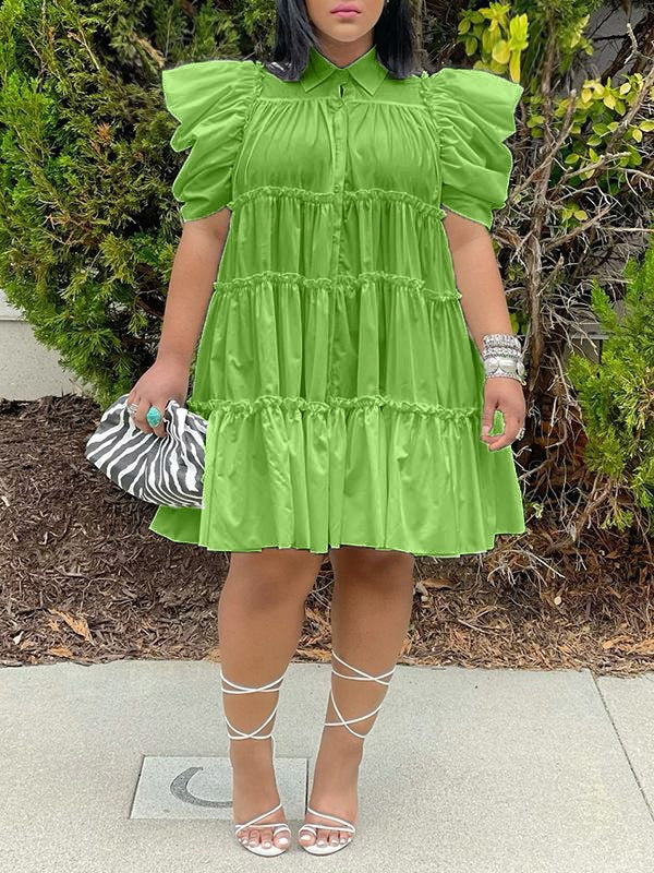 Gorgeousladie Puff-Sleeve Ruffle Dress