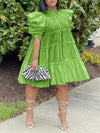 Gorgeousladie Puff-Sleeve Ruffle Dress