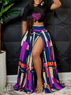 Gorgeousladie Graphic Crop Top & Colorblock Slit Skirt Set