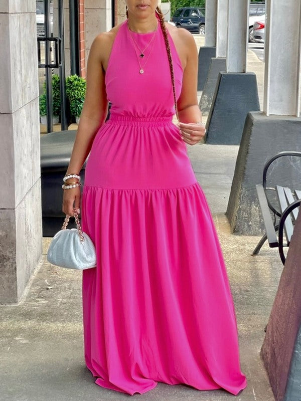 Gorgeousladie Halter Elastic-Waist Maxi Dress
