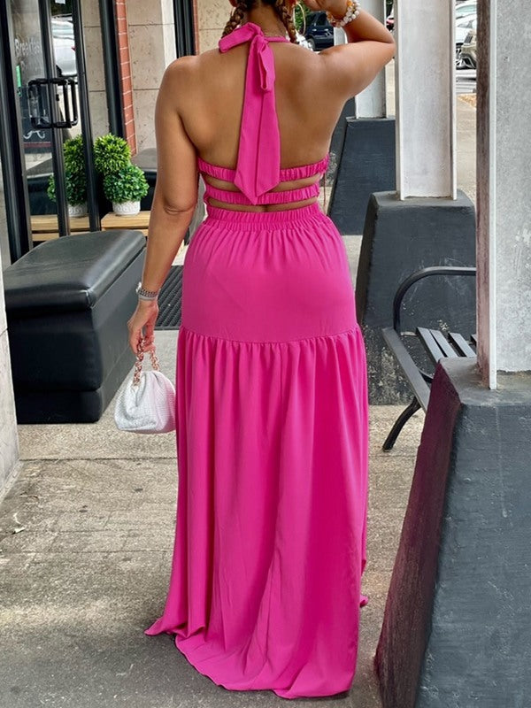 Gorgeousladie Halter Elastic-Waist Maxi Dress