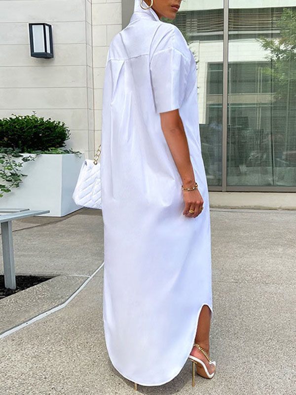 Gorgeousladie Short-Sleeve Slit Shirt Dress