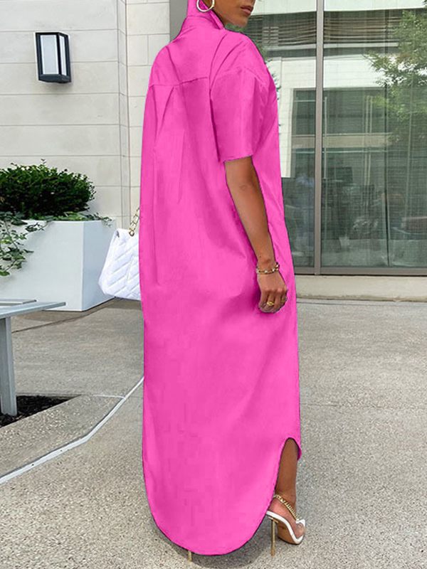 Gorgeousladie Short-Sleeve Slit Shirt Dress