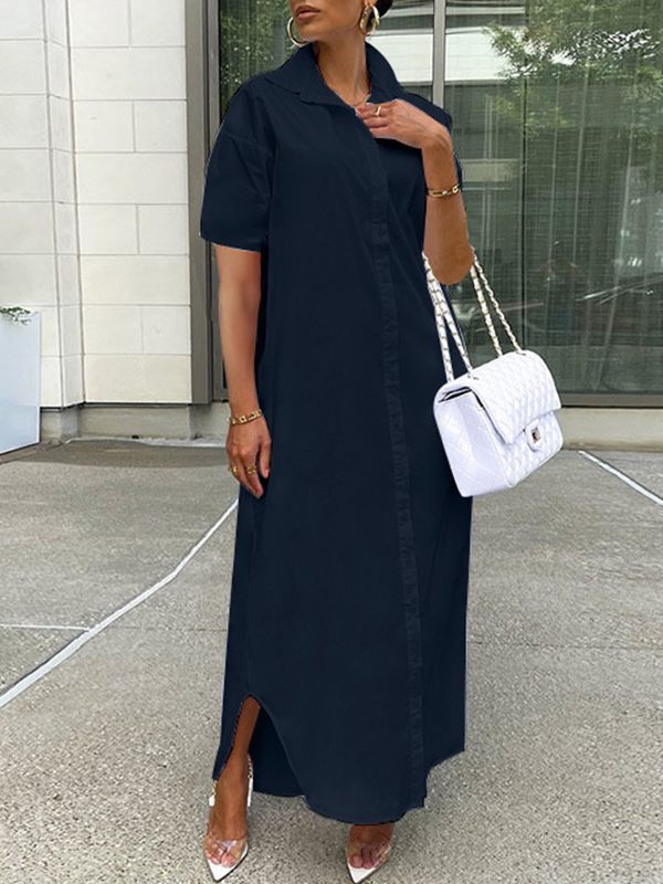 Gorgeousladie Short-Sleeve Slit Shirt Dress