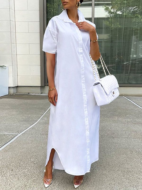 Gorgeousladie Short-Sleeve Slit Shirt Dress