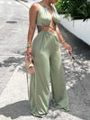 Gorgeousladie Lace-Up Wide-Leg Jumpsuit