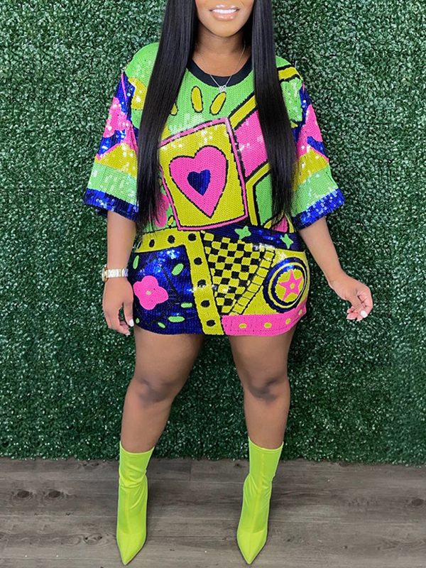 Gorgeousladie Multicolor Sequin Dress