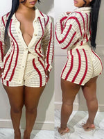 Gorgeousladie Stripe Knit Shirt & Shorts Set