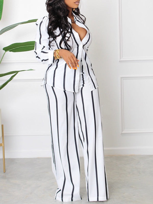 Gorgeousladie Stripe Shirt & Pants Set