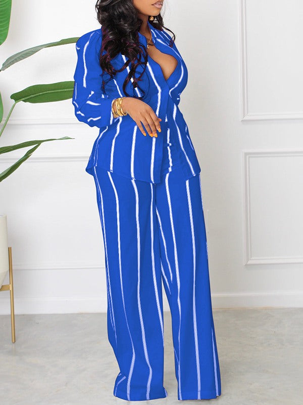 Gorgeousladie Stripe Shirt & Pants Set