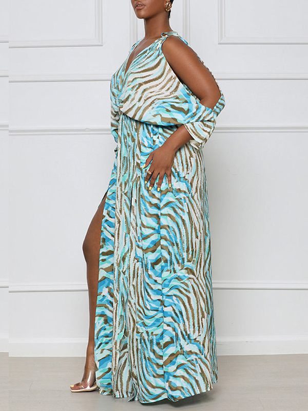 Gorgeousladie Printed Cold-Shoulder Slit Dress