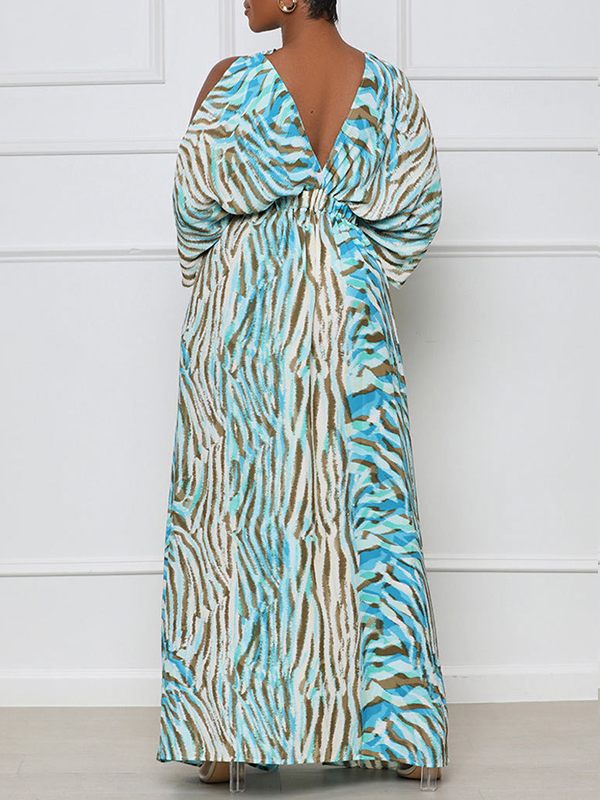 Gorgeousladie Printed Cold-Shoulder Slit Dress