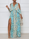 Gorgeousladie Printed Cold-Shoulder Slit Dress