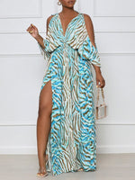 Gorgeousladie Printed Cold-Shoulder Slit Dress