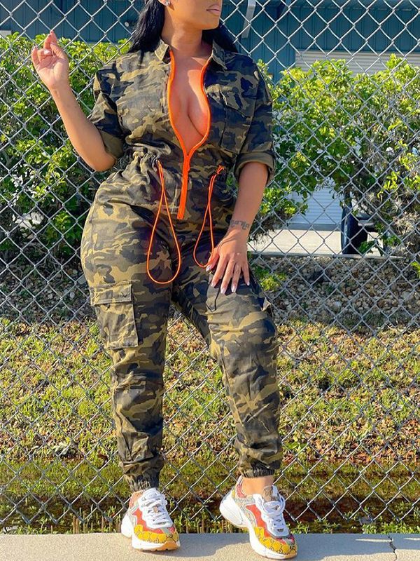 Gorgeousladie Camo Zip-Front Jumpsuit