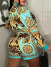 Gorgeousladie Printed Bomber Jacket & Shorts Set