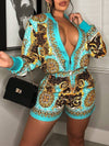Gorgeousladie Printed Bomber Jacket & Shorts Set