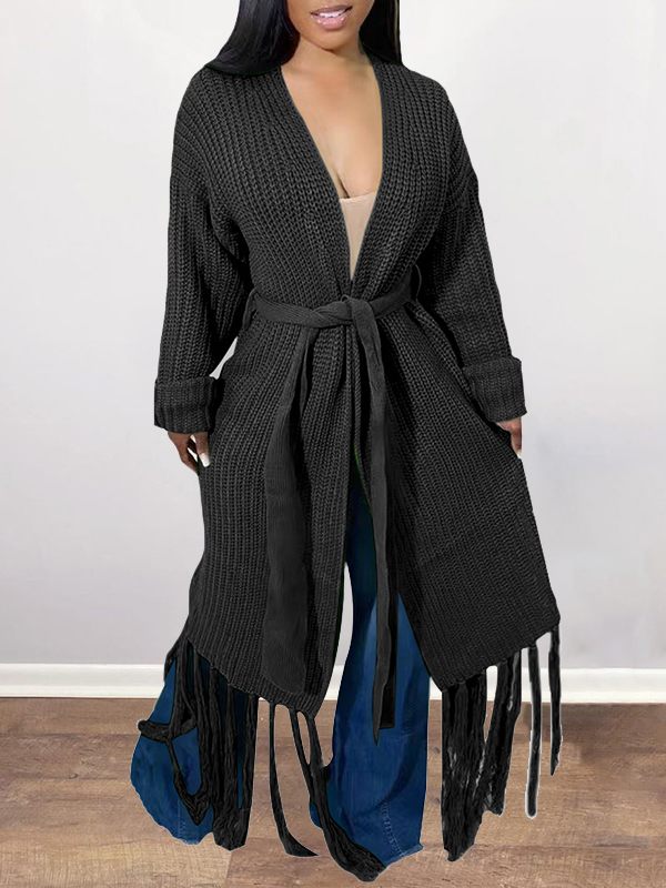 Gorgeousladie Tied Fringe Cardigan